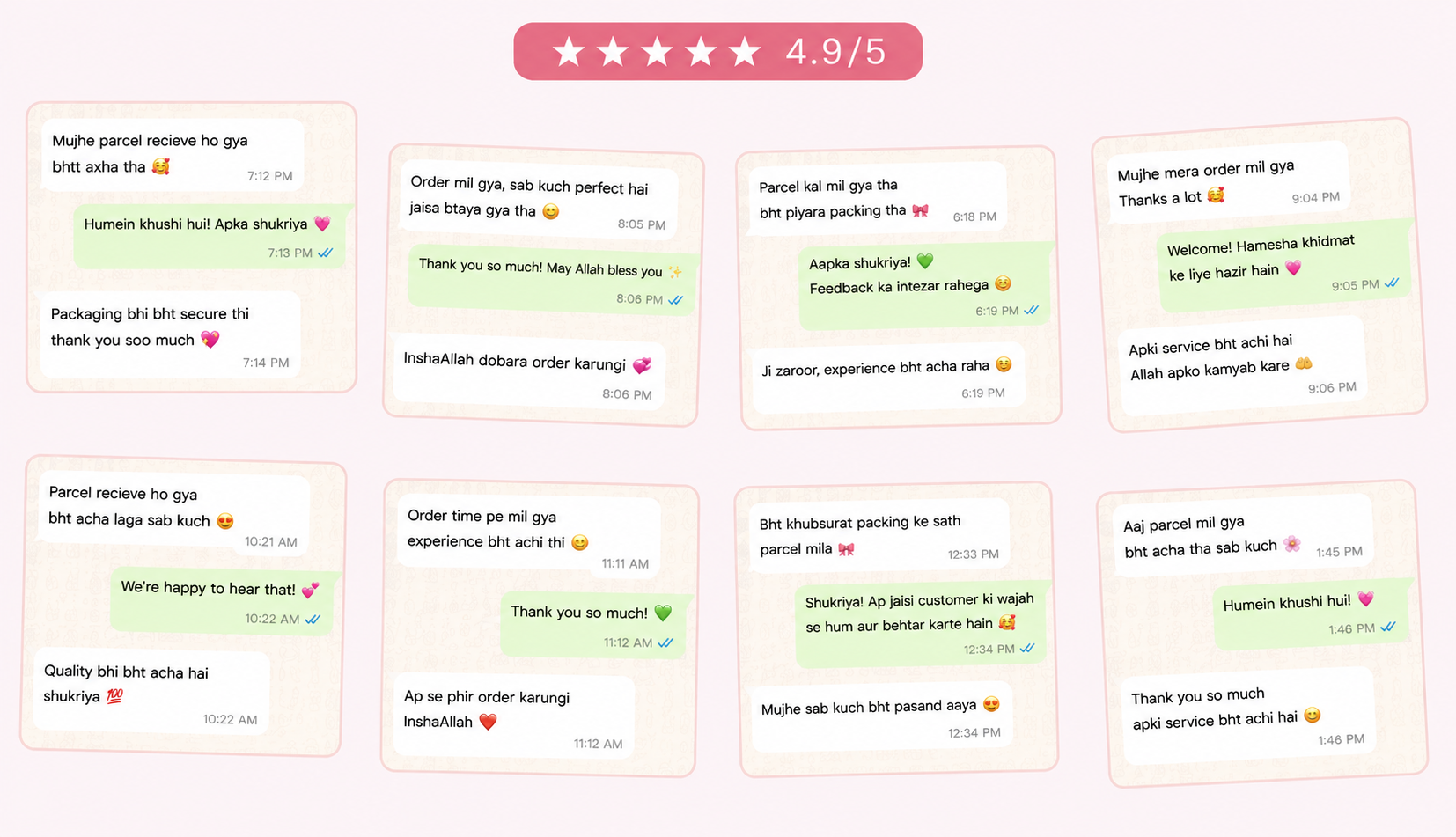 Customer WhatsApp reviews