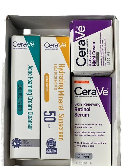 CeraVe 4 in 1 Skincare Kit Night Cream, Sunblock, Cleanser & Serum for Radiant Skin